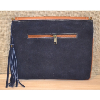 Torebka ze skóry etno w granatowym kolorze  z koralikami mullo .